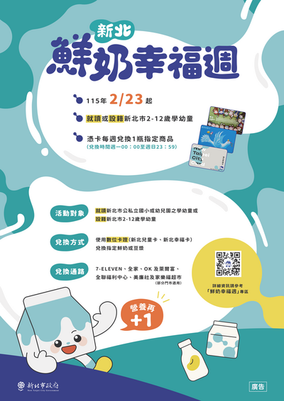 轉知有關新北市鮮奶幸福週相關政策及兒童卡、幸福卡申辦事宜圖片